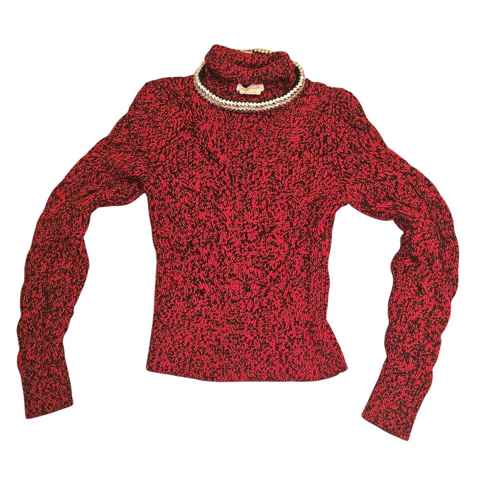 Alexander McQueen Red and Black Wool Sweater Detachable Rhinestone Collar Medium